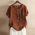 thumbnail image 2 of Zori Plus Size Linen Tops for Womens Crewneck Roll Up Short Sleeve Tshirt Blouse Trendy Button Casual Loose Fit T Shirt Tunic Tops, 2 of 4