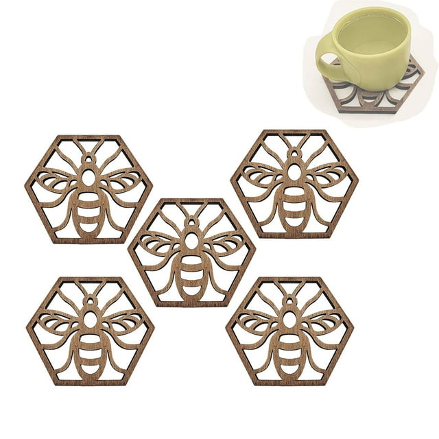 Posavasos para bebidas, decoración de Bar, posavasos de madera, diseño de panal, posavasos para muebles, decoración artística de pared, posavasos de mesa, 5 uds.