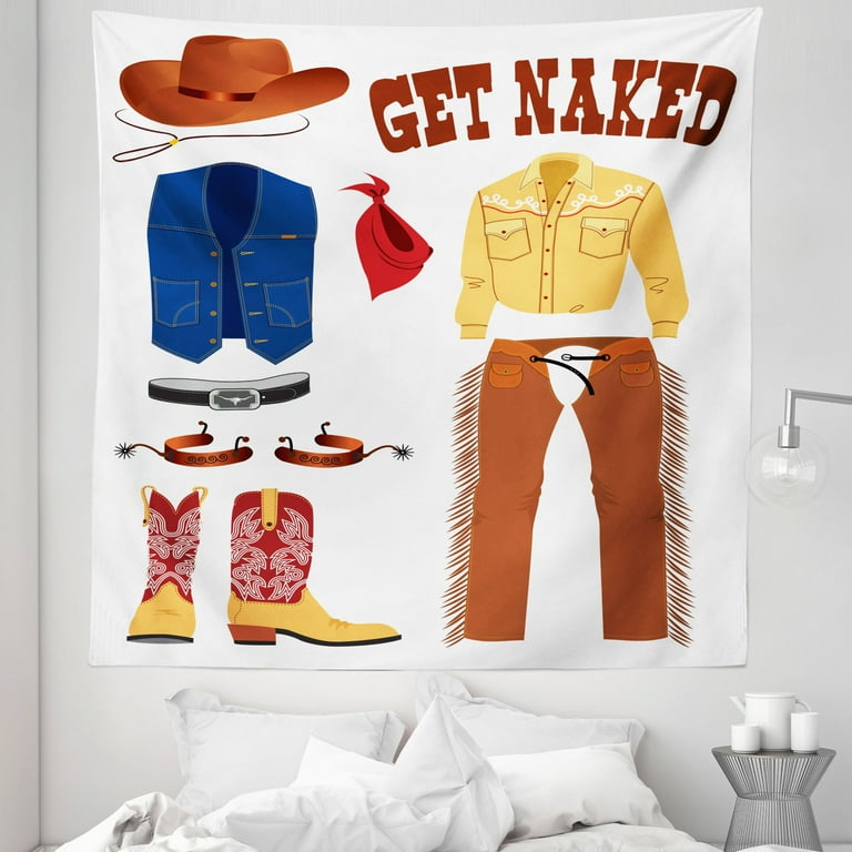Cowboy Tapestry Classic Country Clothes in Cartoon Style Boats