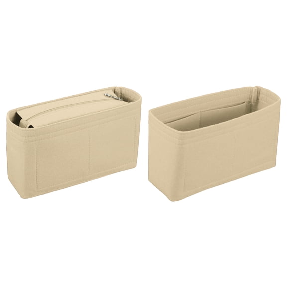 Uxcell Purse Organizer Insert Set, Portable Felt Organizer Bags with Zipper Multiple Compartments Purse Liner for Shoulder Satchel, Tote Bag, Handbag Shaper(8.7 x 2.4 x 5.5", Beige)