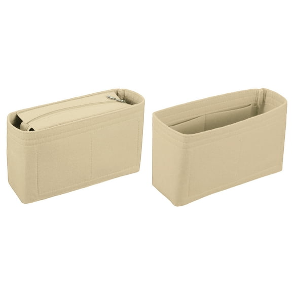 Uxcell Purse Organizer Insert Set, Portable Felt Organizer Bags with Zipper Multiple Compartments Purse Liner for Shoulder Satchel, Tote Bag, Handbag Shaper(8.7 x 2.4 x 5.5", Beige)