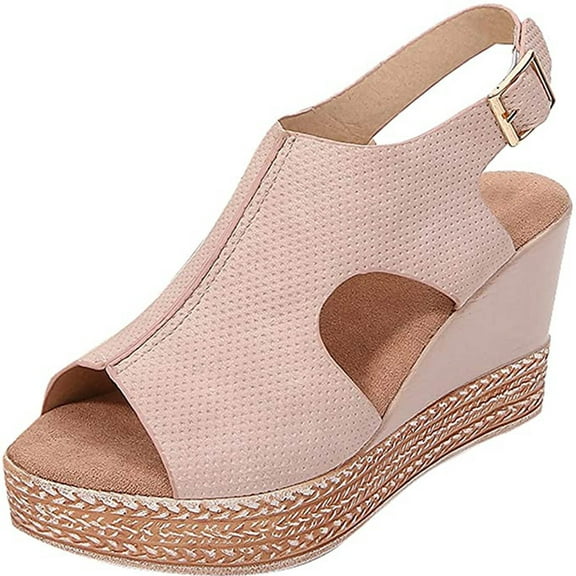 Juebong Women PlatformThick Bottom Fish Mouth Strap Sandals Slope Heel Casual Shoes,Pink Size 9