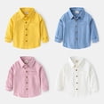 thumbnail image 2 of LYMAYTER Toddler Kids Long Sleeve Lapel Shirts Boys Solid Color Button Tops Soft Casual Spring Fall Wear 2-7Y, 2 of 8