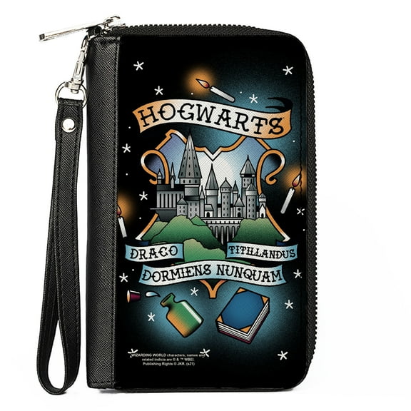 The Wizarding World of Harry Potter Wallet, Zip Around, Harry Potter Hogwarts Motto Tattoo Black, Vegan Leather