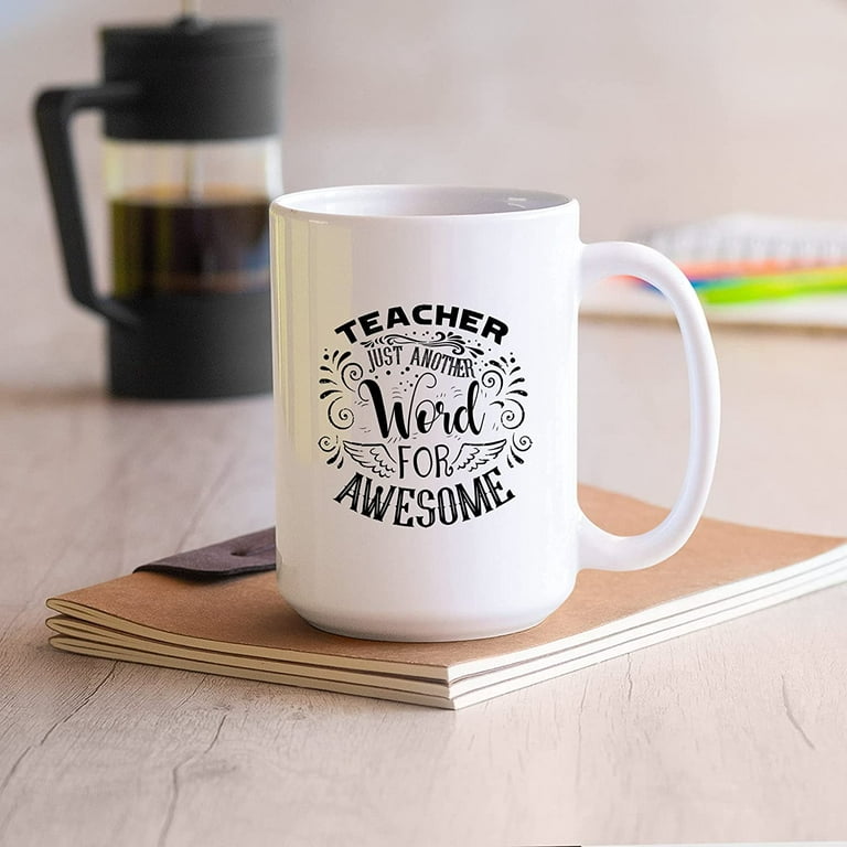 Blue Panda Large World's Best Teacher Coffee Mug White Ceramic Cup -  Novelty Appreciation Gift for Teachers, Women, Men (16 oz)