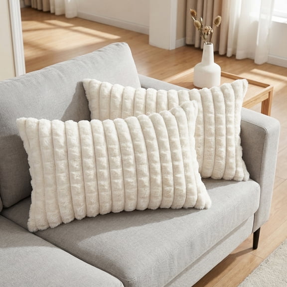 REGALWOVEN Throw Pillow Covers Set of 2, Soft Plush Solid Couch Pillow Cases for Sofa Bed Living Room Home Decor White 18" x 18"