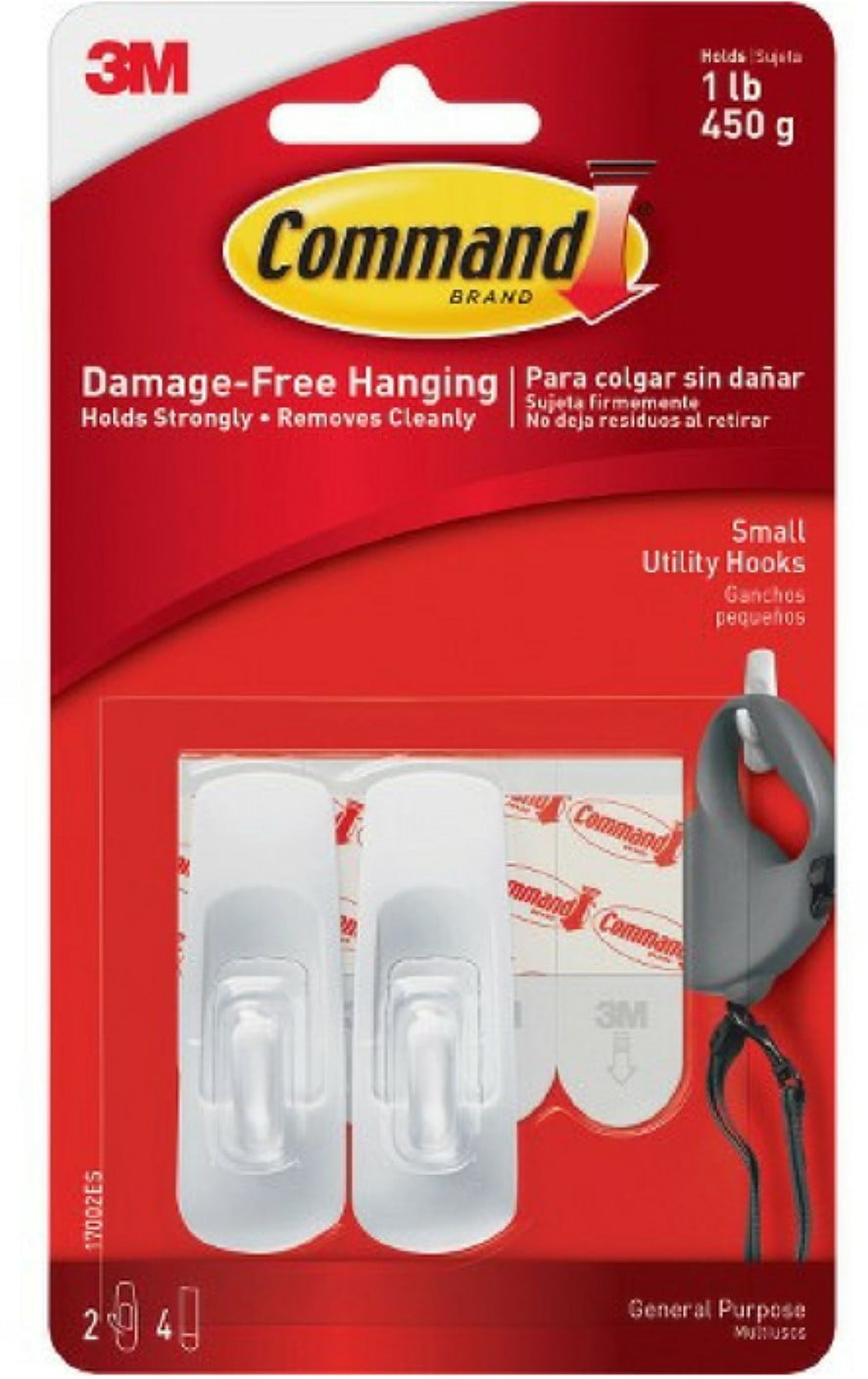 Command Damage Free Hanging, Small Hooks with Adhesive Strip 2 ea (Pack of 2)