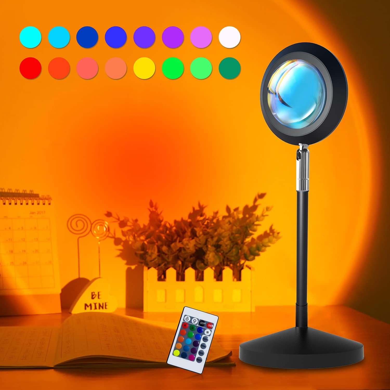 16Colors Rainbow Sunset Projection Lamp LED Modern Romantic Remote Control Light 