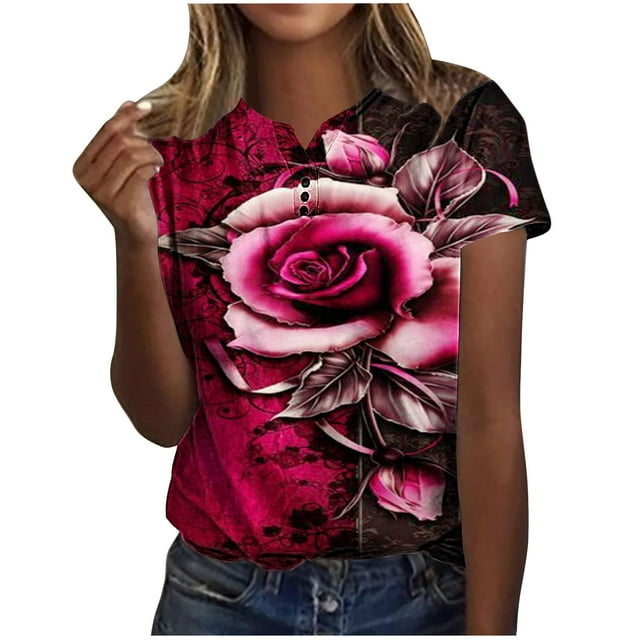 Pompotops Chemises Mode Décontractée pour Femmes Manches Courtes Tee-Shirt Ample Col en V Blouse Liquidation