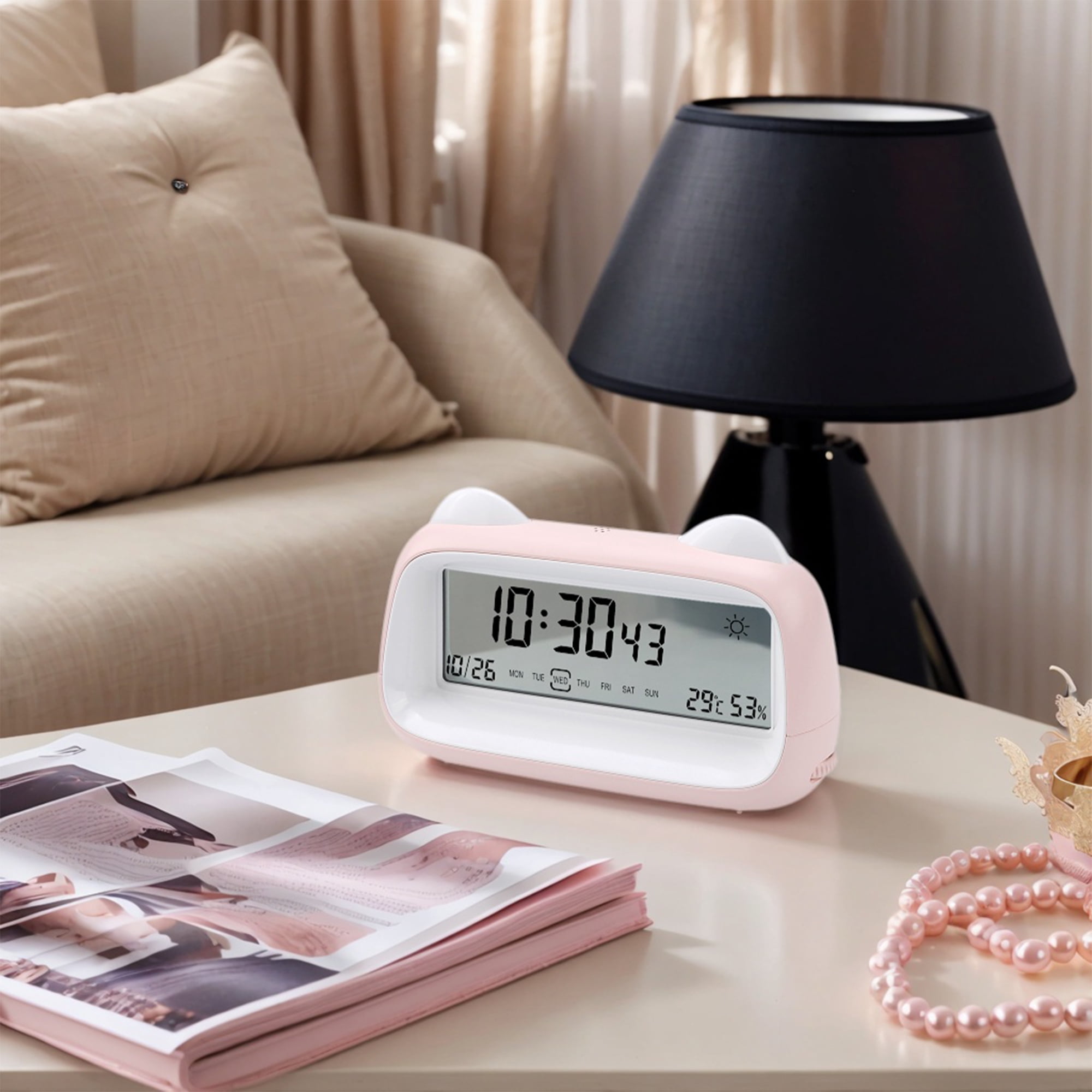 Unique Bargains Backlight Loud Sound Digital Alarm Clock Pink 6.1"L x 1.8"W x 3.7"H