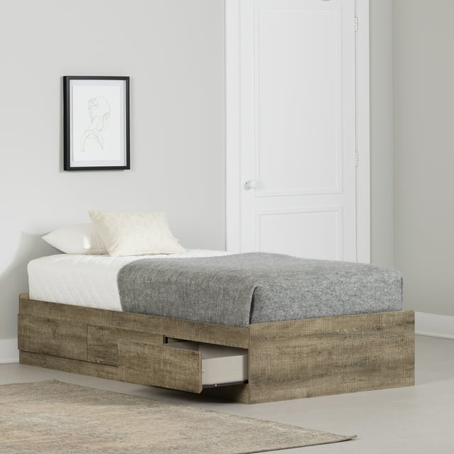 South Shore Versa Twin Mates Bed with 3 Drawers, in Weathered Oak