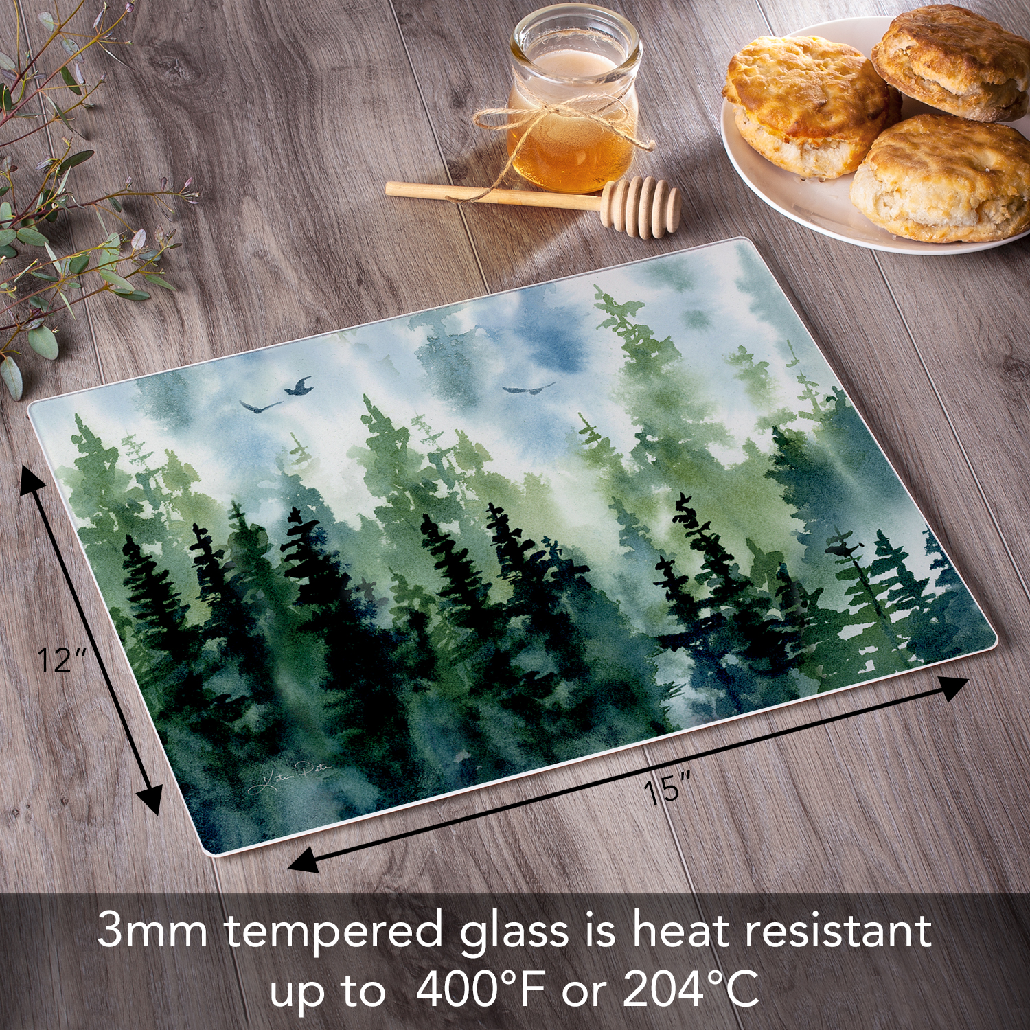 CounterArt Tree Line 3mm Tempered Glass Cutting Board 15" x 12"