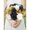 thumbnail image 3 of Roses Head Flowers with Stem - Black Gold White Graduation Artificial Flowers Rose Bulk - Silk Rose Fake Flower for Birthday Wedding Centerpieces Gold Theme Party Tables Decor, 3 of 4
