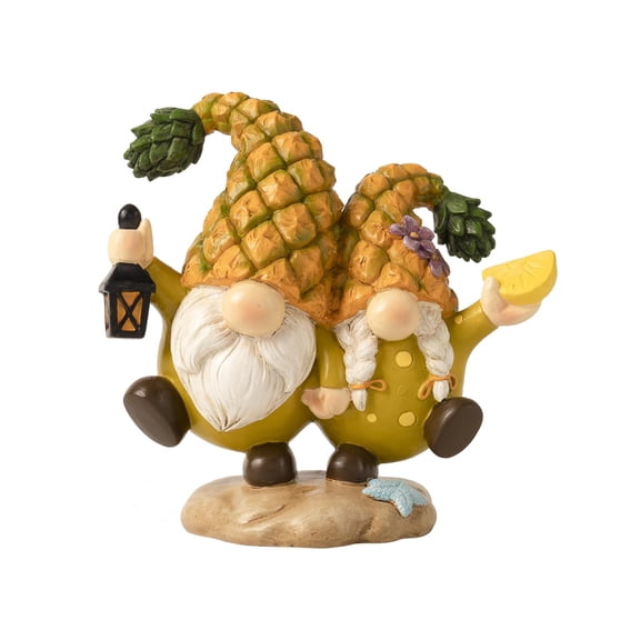 Summer Gnome Figurines, Resin Pineapple Decor for Home, Pineapple Themed Gift, Indoor Tropical Table Shelf Desk Mantel Tiered Tray Office Decorations