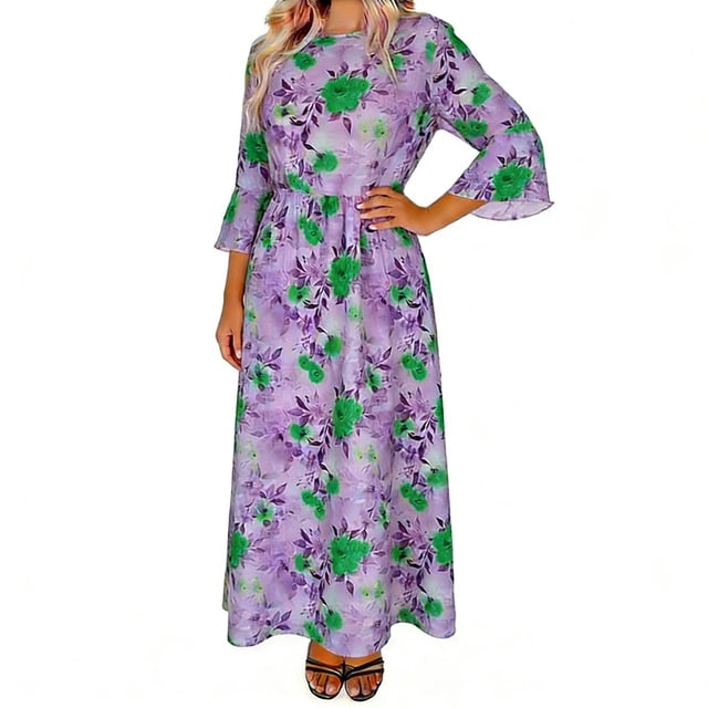 Mujeres Cuello Redondo Vestido Impreso Casual de Manga Corta Ligero Tejido Fluido para el Uso Diario de Primavera Verano