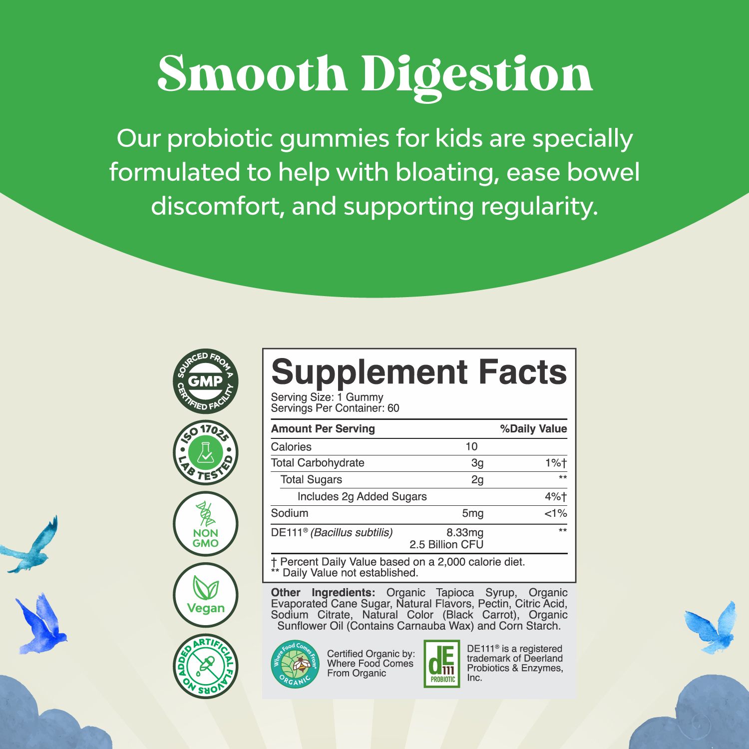Natures Craft Organic Probiotic Gummies for Kids, Digestive Health Support, Strawberry, 60 Gummies