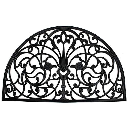 Heavy Duty Rubber Outdoor Half Round Doormat 24x36 Entry Way Shoes Scraper Patio Rug Dirt Debris Mud Trapper Waterproof Wrought Iron
