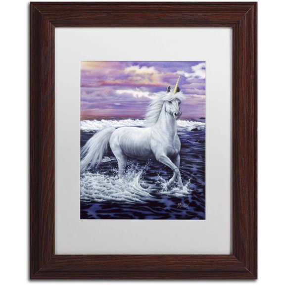 Trademark Fine Art 'Unicorn' Canvas Art by Jenny Newland, White Matte, Wood Frame