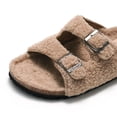 thumbnail image 2 of Zapatillas de mujer Zapatillas de felpa Mules Zapatillas planas con punta abierta Mujer Zapatillas de piel sintética Correa de hombro ajustable Otoño Invierno Cálido Zapatillas de casa Moda (Si, 2 of 5