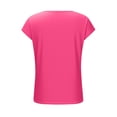 thumbnail image 6 of Htigea Women's Crewneck Henley Shirts Summer Short Sleeves Solid Color Casual Everyday Versatile Tops Hot Pink S, 6 of 9