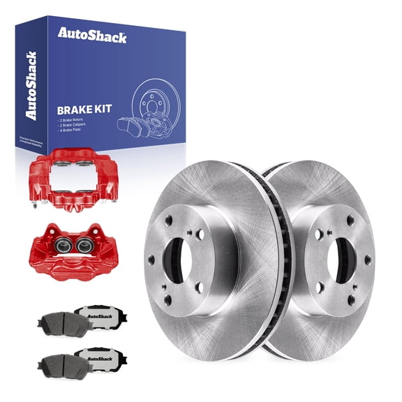 AutoShack Front Vented Brake Rotors   Ceramic Pads   Calipers Red 8-PC Brake Kit Replacement for 2005-2011 Toyota Tacoma 2013-2015 Toyota Tacoma 10.83" (275 mm)