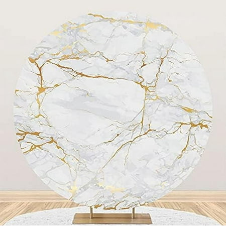Image of 3x3 Marble Round Polyester Backdrop White Grey Marble Texture Photography Background Gold Quicksand Bridal Shower Wedding Photo Studio Birthday Party Decor Jewelry Photo Shoot Tablecloth