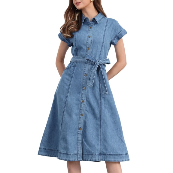 DARING DIVA Denim Shirt Button Down Short Sleeves Dress XS Light Blue