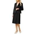 thumbnail image 4 of INSPIRE CHIC Women's 2 Piece Skirt Suit Set 2025 Fall Winter Double Breasted Blazers and A-Line Skirts S Black, 4 of 5