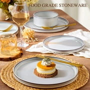 Vesteel 12-Piece Dinnerware Set, Ceramic Plates and Bowls Sets, Healthy Yixing Purple Clay Dishes Set, Elegant & Durable Tableware, Dishwasher & Microwave Safe - Moonlight White