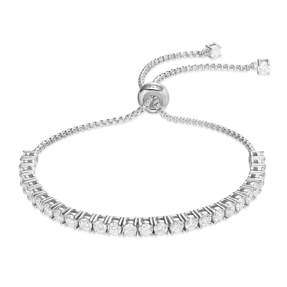 LOVE&LOVE Moissanite Tennis Bracelet for Women Adjustable 18K White Gold Plated 925 Sterling Silver Bracelet 3mm D VVS1 Round Cut Jewelry Gift for Her
