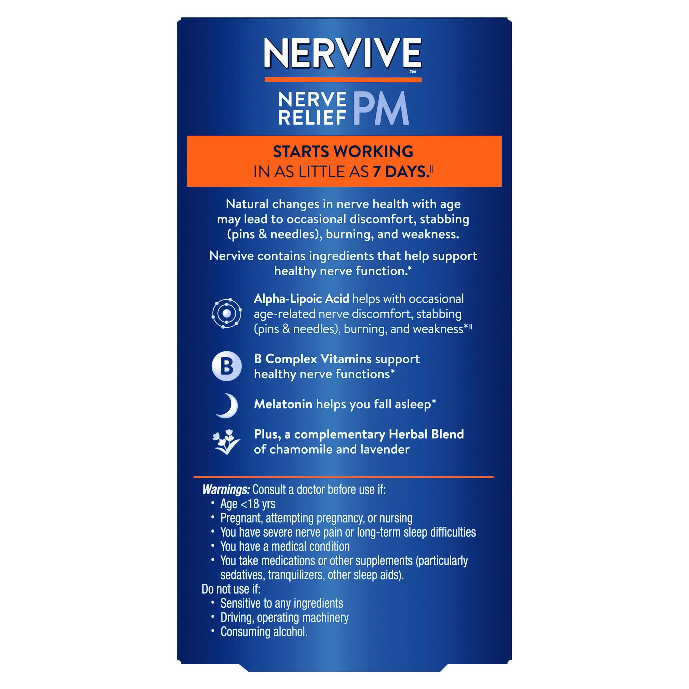 Nervive PM Nerve Relief Tablets, Nighttime Nerve Pain Relief with Vitamin B12 and ALA, 30 Count