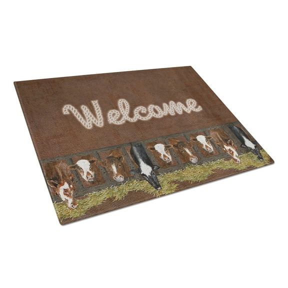 Caroline's Treasures Welcome Mat with Cows Glass Cutting Board Large Size