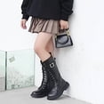 thumbnail image 4 of Girls Knee High Combat Boots Trendy Buckle Strappy Lace up Mid Calf Fall Winter Riding Booties, 4 of 9