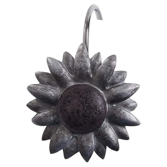 Antique Farmhouse Shower Curtain | Decorative Resin Bathroom Curtain Rings Set of 12 | Vintage Floral Shower Hook Set | Rustic Country Bath Accessories |