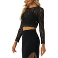 thumbnail image 4 of INSPIRE CHIC Women's  Long Sleeve Sheer Lace Cropped Top M Black, 4 of 6