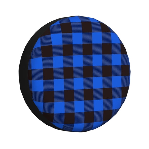 Fotbe Buffalo Plaid Blue Black Funda de Llanta de Repuesto con Estampado, Engrosada, Ajuste Universal para Jeep, Remolque, RV, SUV, Camión-15 inch