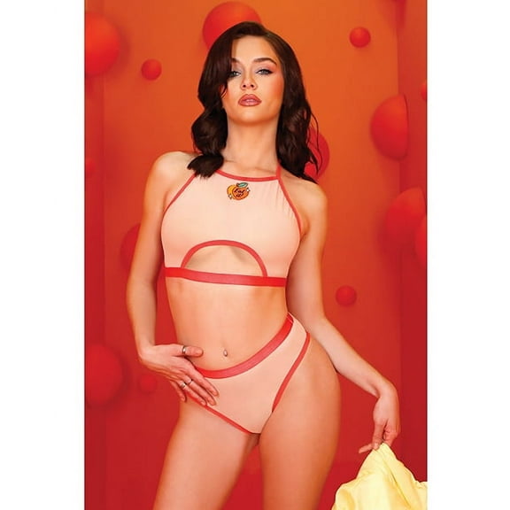 Fantasy Lingerie Vibes Just Peachy Cut-Out Halter Top  Cheeky Panty Peach L/XL