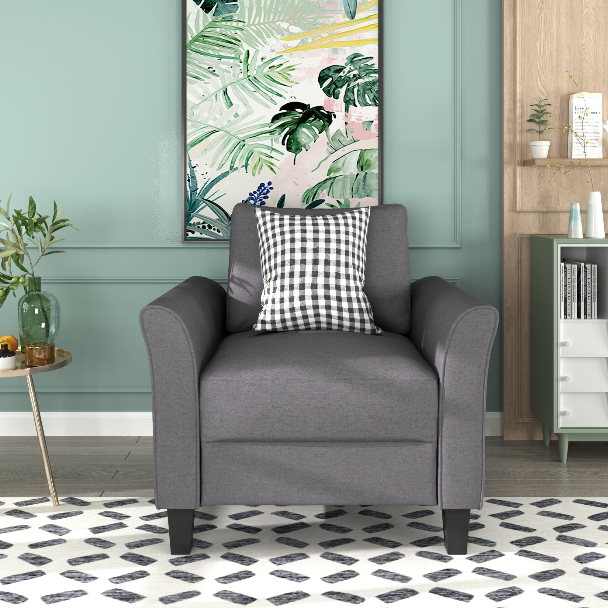 Kepooman Upholstered Accent Arm Chair, Single Sofa with Rolled Arm - Grey Kepooman Upholstered Accent Arm Chair, Single Sofa with Rolled Arm - Grey