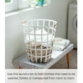 thumbnail image 2 of Yamazaki Home Wire Basket, White, Steel + Wood, 10.5 gallon, 40 liters, Supports 22 pounds, Handles, Water Resistant, No Assembly, 2 of 6