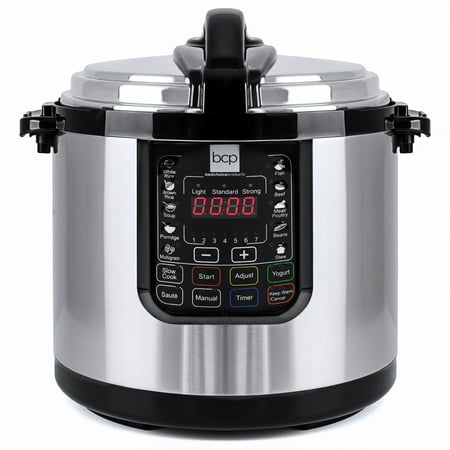 - Best Choice Products 10L 1000W Multifunctional Stainless Steel Non-Stick Electric Pressure Cooker w/ LED Display Screen, 10 Settings, 3 Modes - Silver