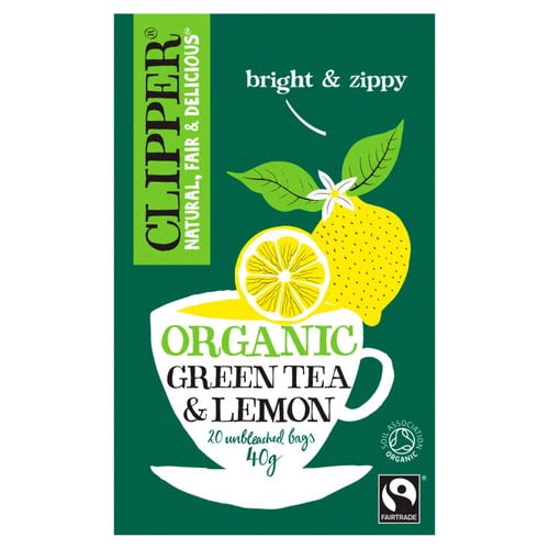 Clipper Organic Fairtrade Green Tea Bags with Lemon 20's, British Import (Pack of 3)