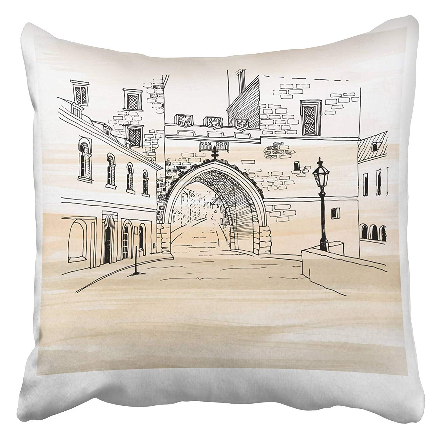Bsdhome Urban Line Sketch With Landscape Of The Old European City Street And Archway In Ink Pillow Case Cushion Cover 20x20 Inch Walmart Canada