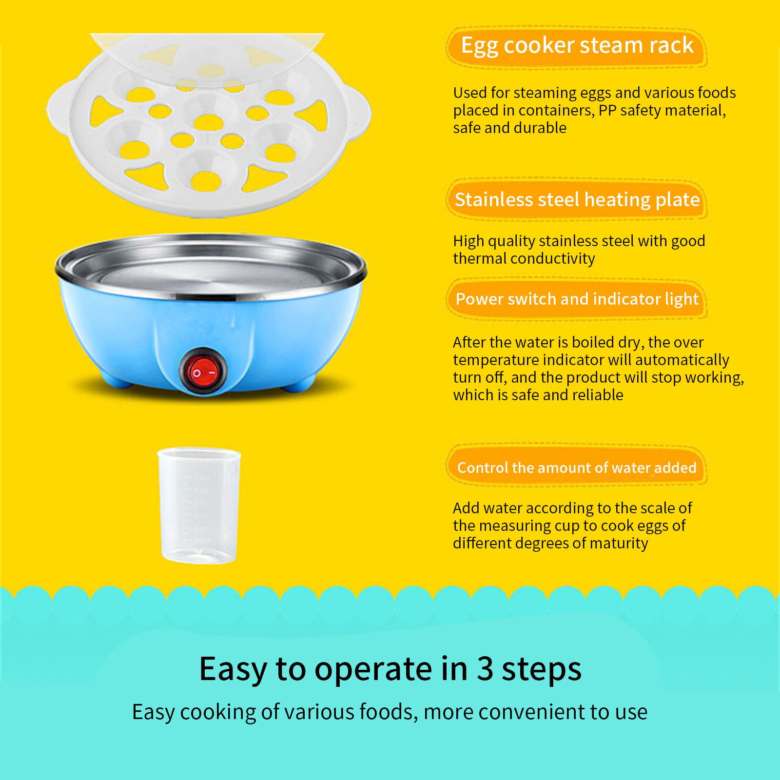  Mojoco Rapid Egg Cooker - Mini Egg Cooker for Steamed, Hard  Boiled, Soft Boiled Eggs and Onsen Tamago - Electric Egg Boiler for Home  Kitchen, Dorm Use - Smart Egg Maker