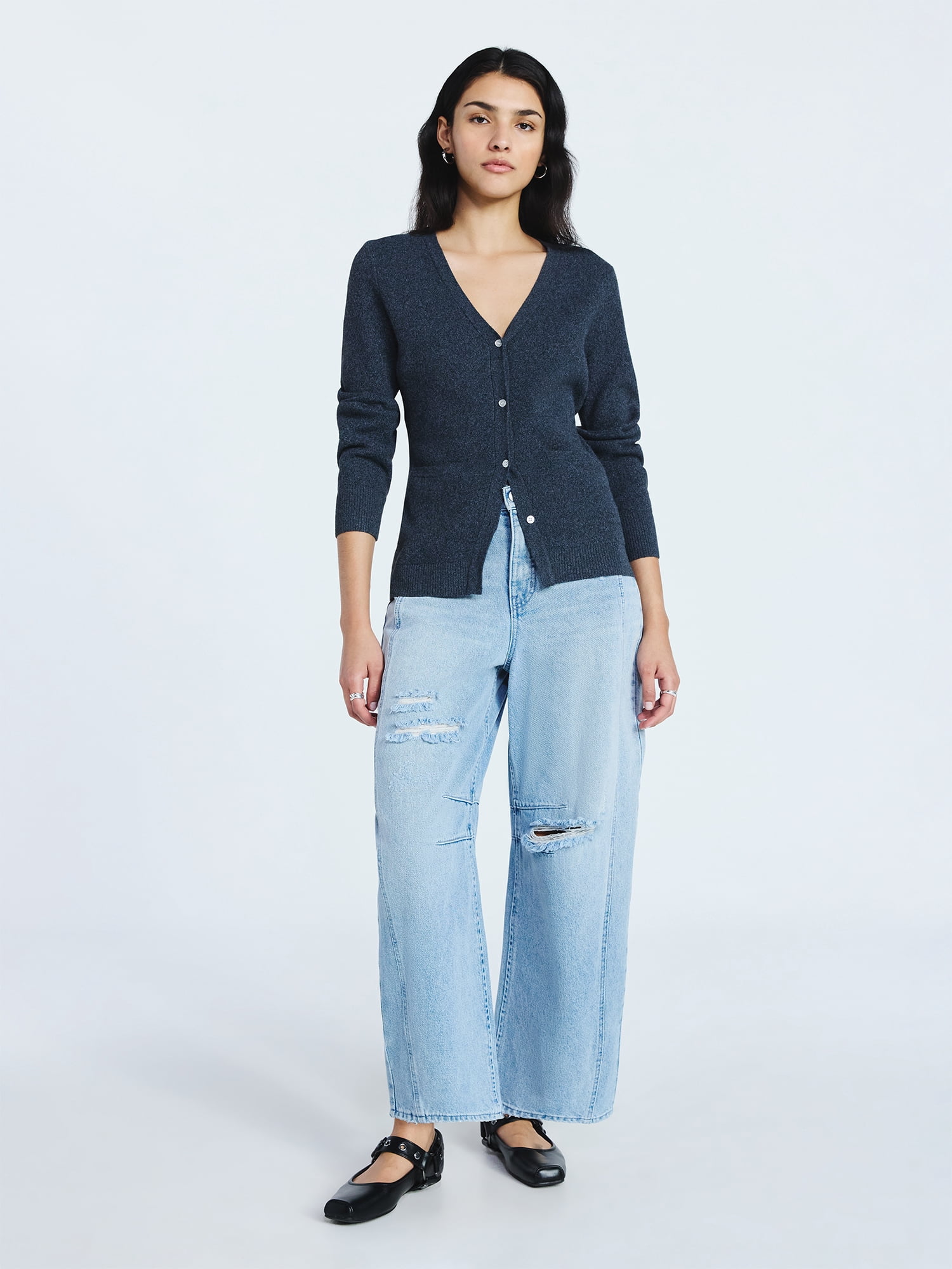 Scoop Women's V Neck Cardigan with Long Sleeves, Lightweight, Sizes XS-XXL