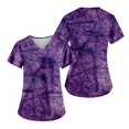 thumbnail image 2 of EHTMSAK Scrub Top for Women Fashion 2023 Floral with Pocket Short Sleeve V-Neck Tops Working Uniform Cartoon Print Blouse Purple XL, 2 of 7