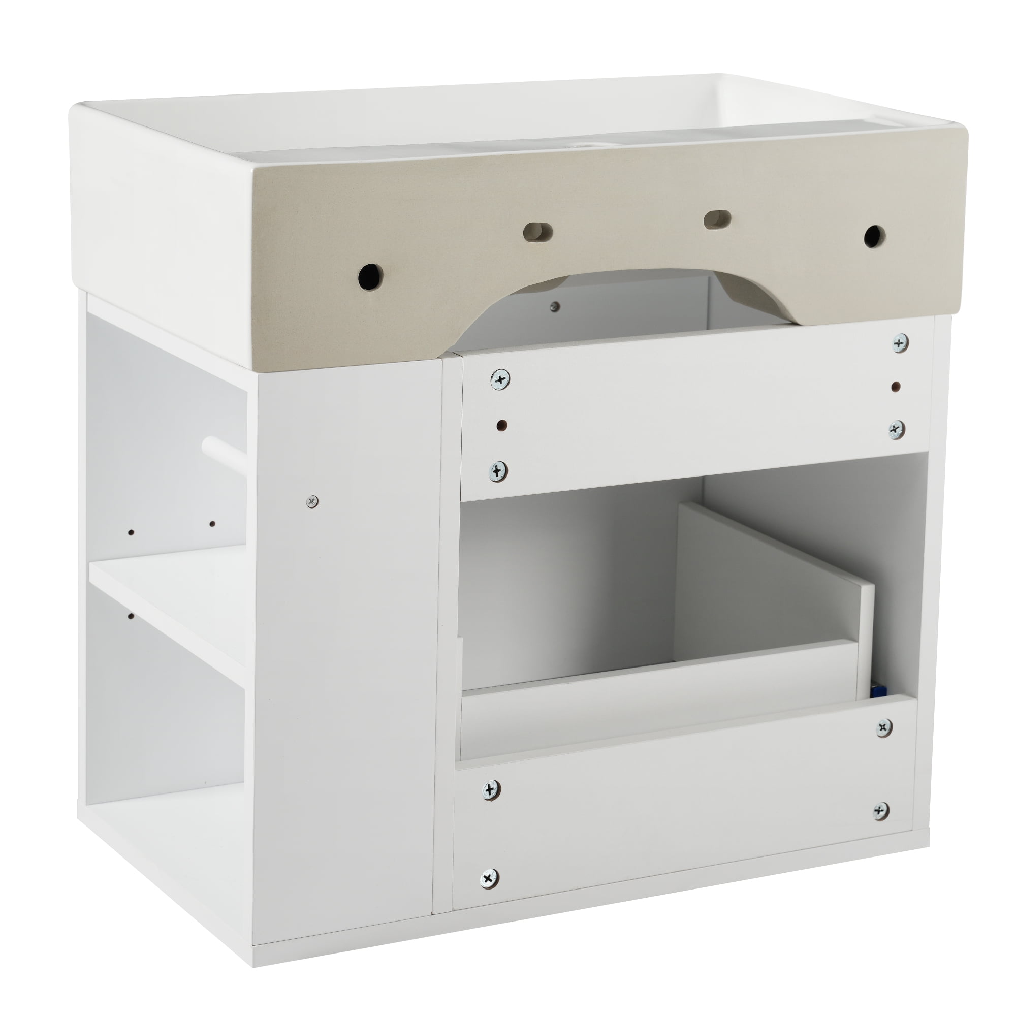 Aukfa Wall-Mounted Bathroom Vanity with Sink, Floating Bathroom Vanity Cabinet with Pine Toilet Paper Holde for Small Bathrooms/ Powder Rooms,White