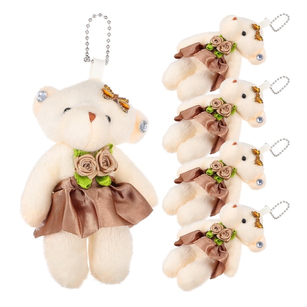 KAKOWELY 5 mini osos con cadenas colgantes, muñecos de peluche, materiales para ramos de ositos pequeños