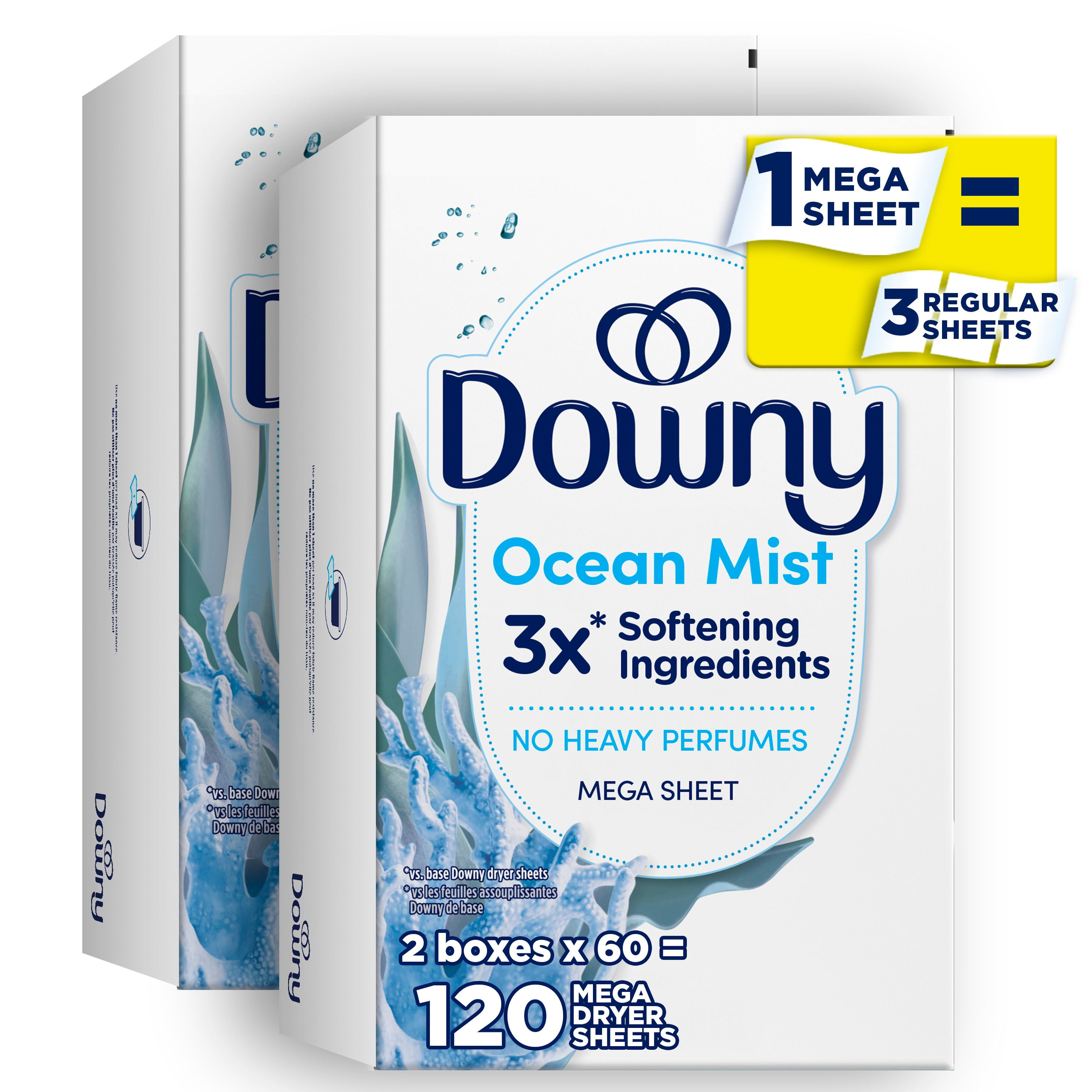 Downy Light Mega Dryer Sheets, Laundry Fabric Softener, Ocean Mist 120CT