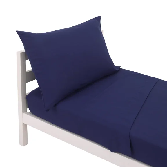 Navy Toddler Bed Linen Set 3 Piece Includes Fitted Flat Sheet Pillowcase