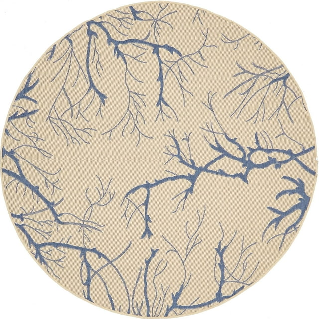 Unique Loom Collection Botanique Abstraite Picturale Transition Tapis Rond Flatweave Intérieur et Extérieur, 6 Pieds, Beige / Bleu Marine
